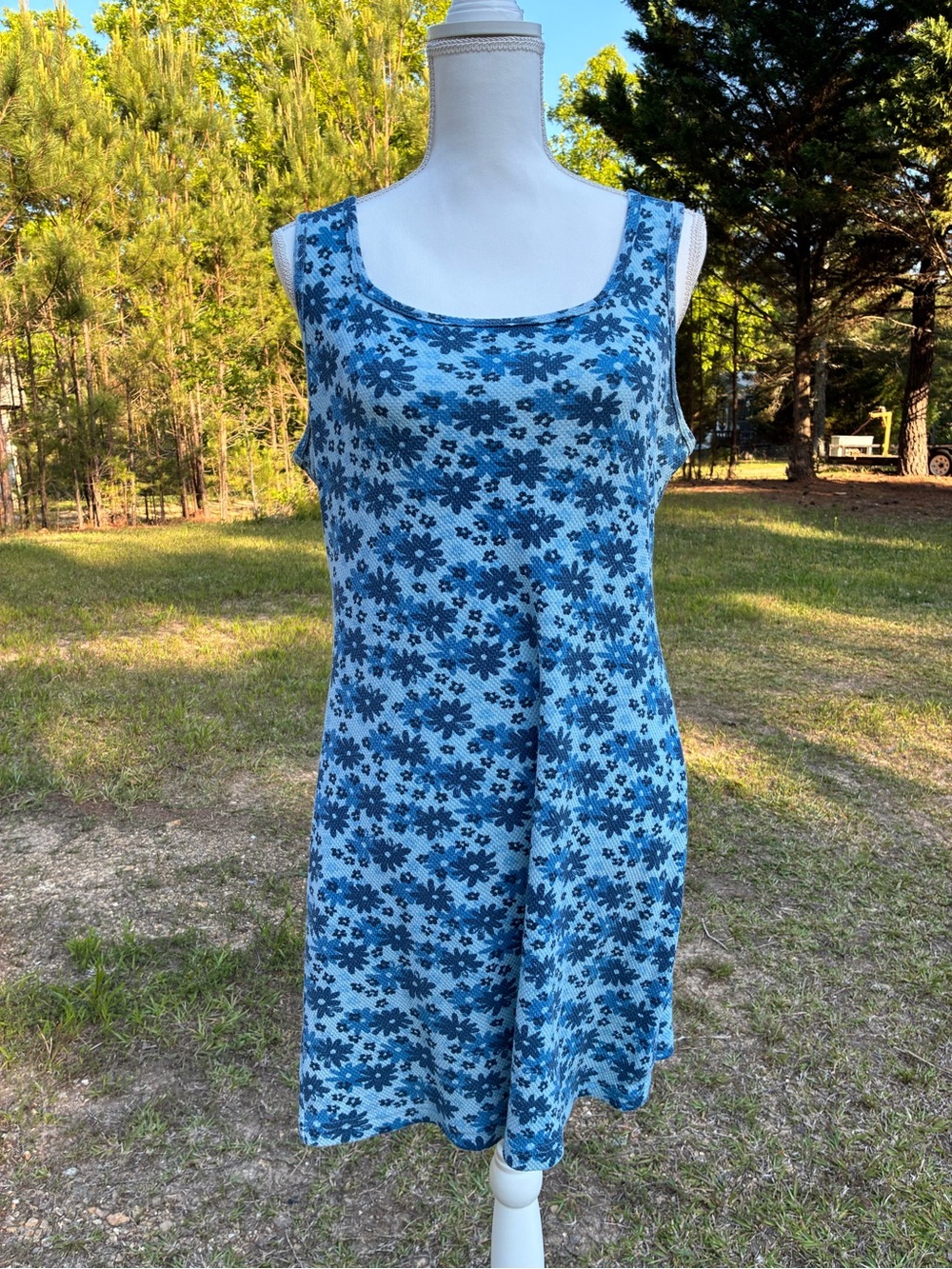 Vintage Y2K Aqua Blues Blue Floral Mini Dress Tie Back Size Large
